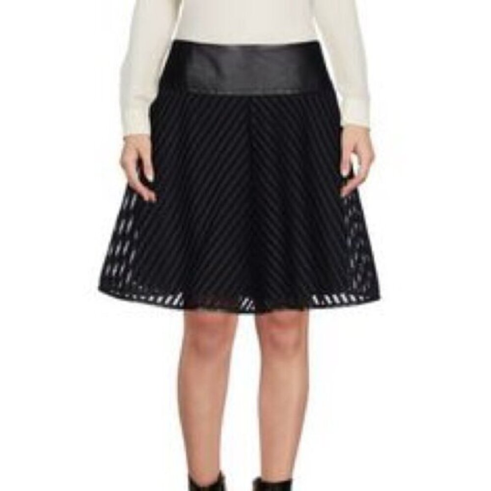 Ralph Lauren Black Label  A-Line Mesh and Leather Skirt